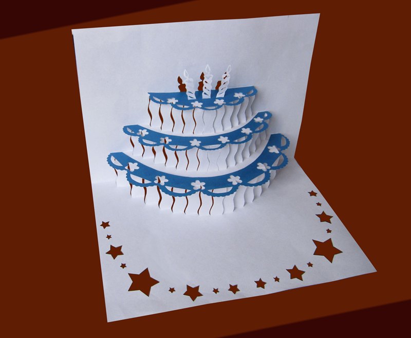 Объемная открытка-торт в технике вытынанки