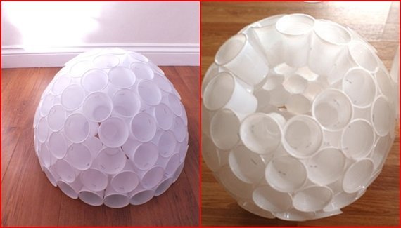 Так должен выглядеть готовый шар из пластиковых стаканчиков