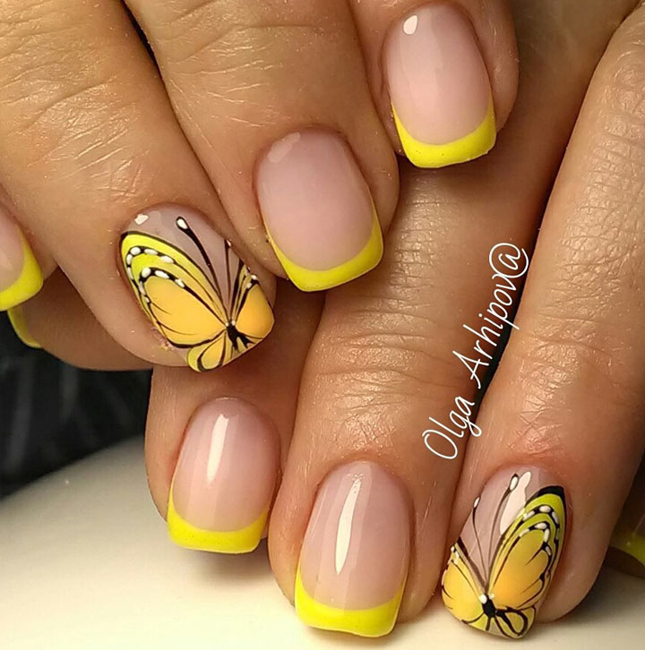 Желтые ногти и бабочки