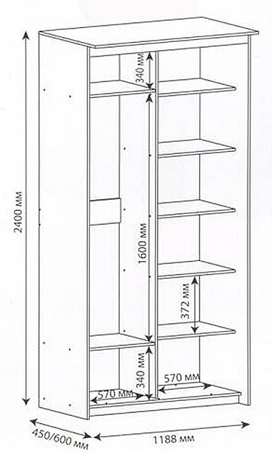 Схема узкого встроенного шкафа