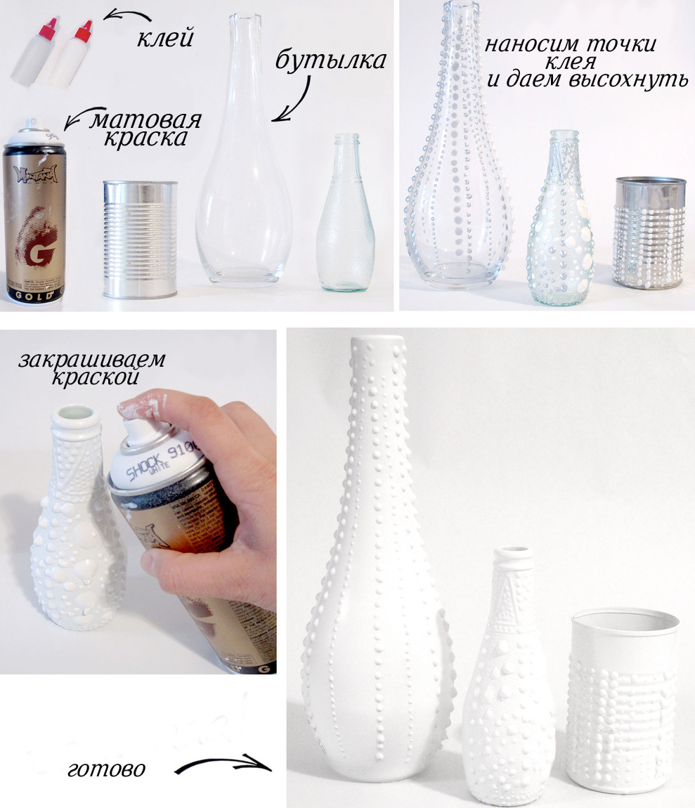 Как декорировать бутылки краской и клеем