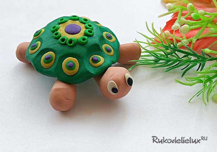 Яркая черепаха из пластилина для детей