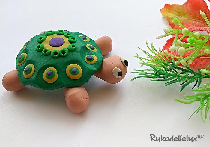 Яркая черепаха из пластилина для детей