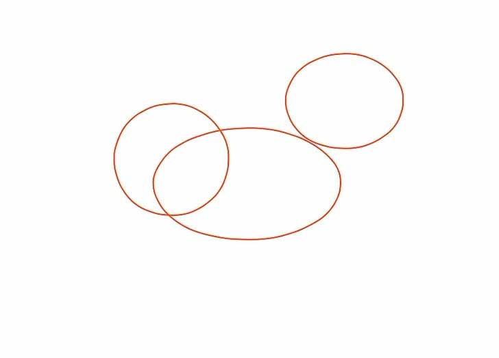 Как нарисовать мультяшного единорога карандашом - Нарисуйте два горизонтальных овала и круг. 