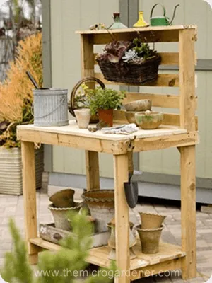 Unpainted repurposed pallet potting bench 