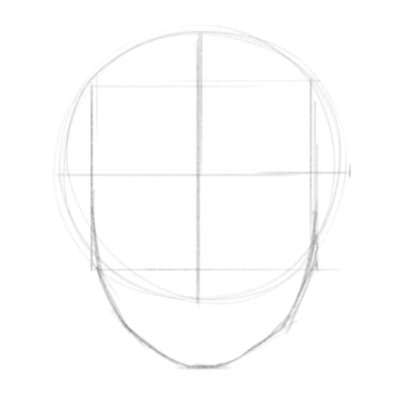 How to draw a head - step - 3 - draw a squre within the circle