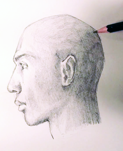 Drawing of a face from profile view