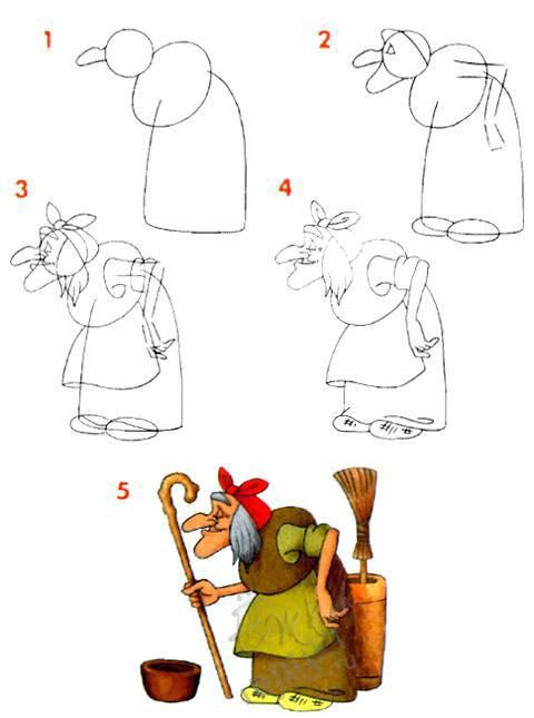 Как нарисовать избушку на курьих ножках и бабу Ягу   подборка (10)