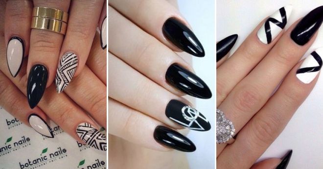 Черные острые ногти - дизайн варианты