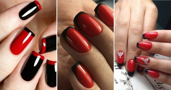 Дизайн ногтей красный с черным френч