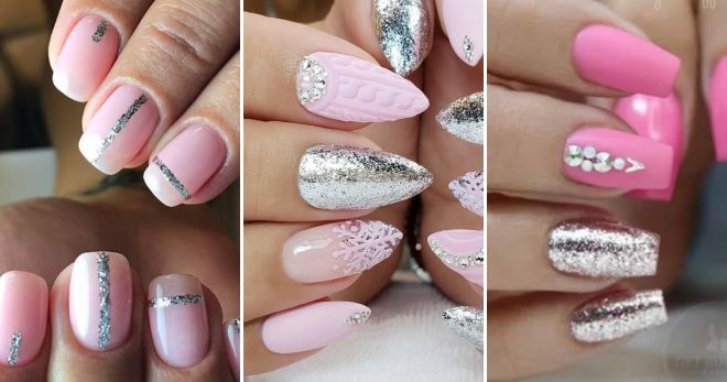 Дизайн ногтей розовый с серебром