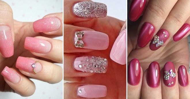 Дизайн розовых ногтей со стразами мода