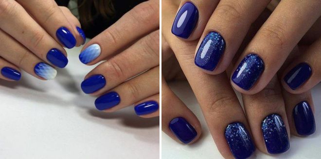 синий дизайн ногтей на короткие ногти