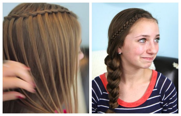 Прически в школу водопад и коса на один бок для подростков, фото
