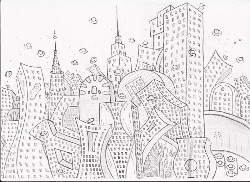 Рисовать город легко для начинающих карандашом