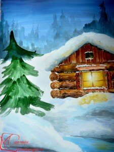 Как нарисовать зимний пейзаж гуашью