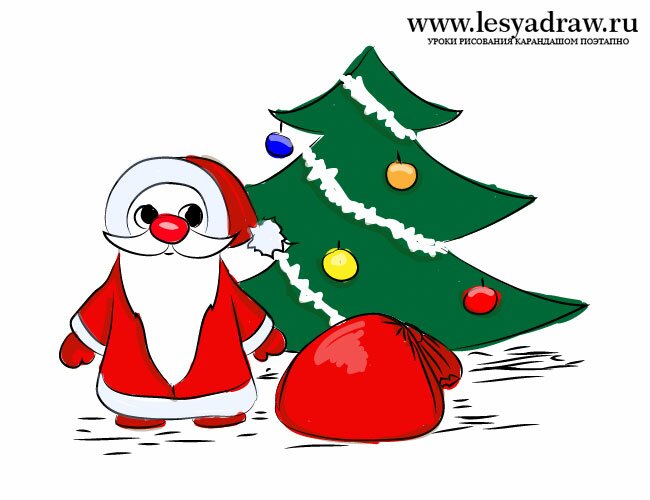 Как нарисовать елку и Деда Мороза