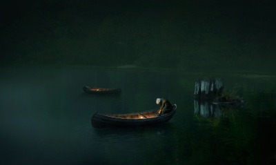 озеро ночь лодка свет